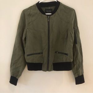 $169 Nordstrom Sanctuary Boho Bomber Army Green Black Soft Spring Jacket Sz XS